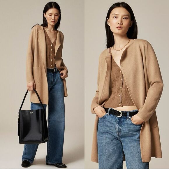 NWT J CREW Juliette collarless sweater-blazer in Hthr Khaki - Picture 1 of 9
